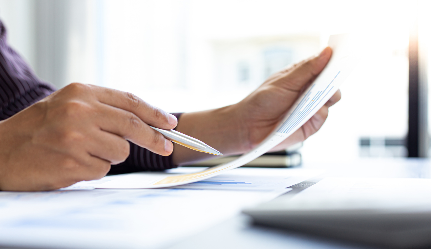 Person Analyzing Reports in an Office